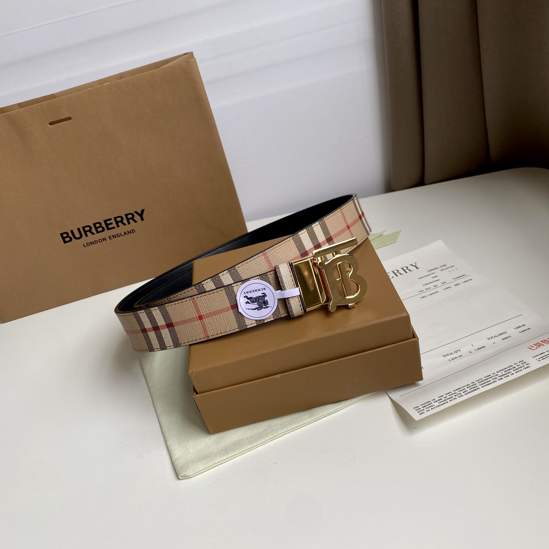 Burberry TB Monogram Vintage Check Bel—35mm - DopestKickz