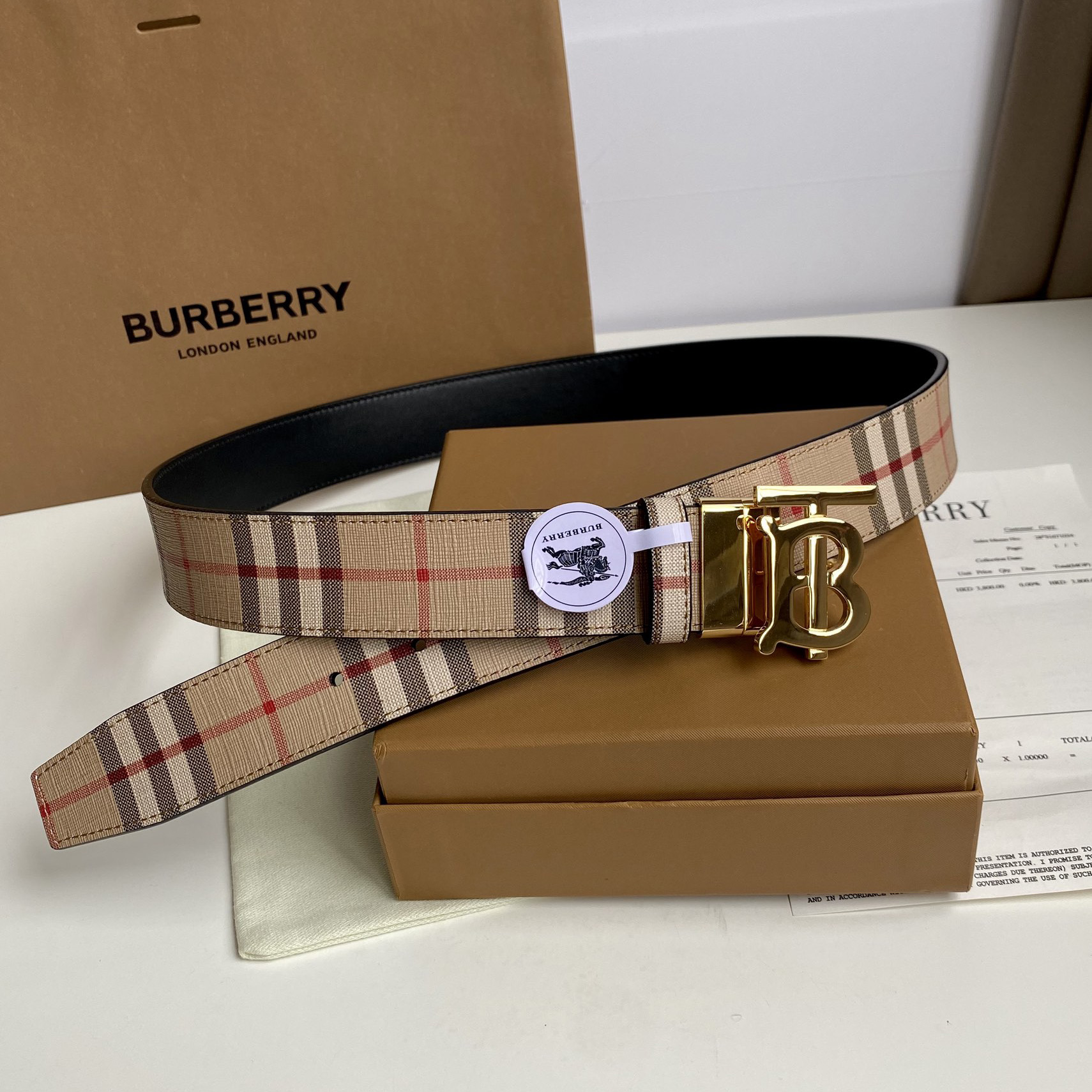 Burberry TB Monogram Vintage Check Bel—35mm - DopestKickz
