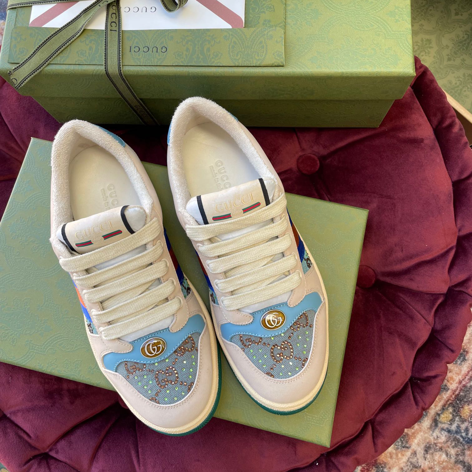 Gucci Women's Screener Sneaker With Crystals - DopestKickz