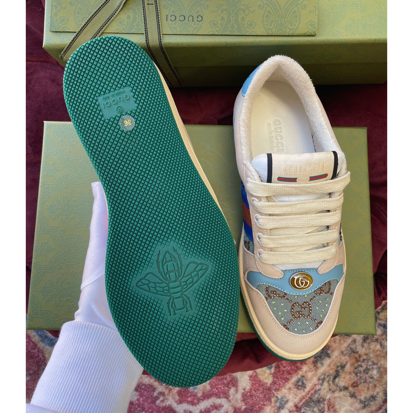 Gucci Women's Screener Sneaker With Crystals - DopestKickz