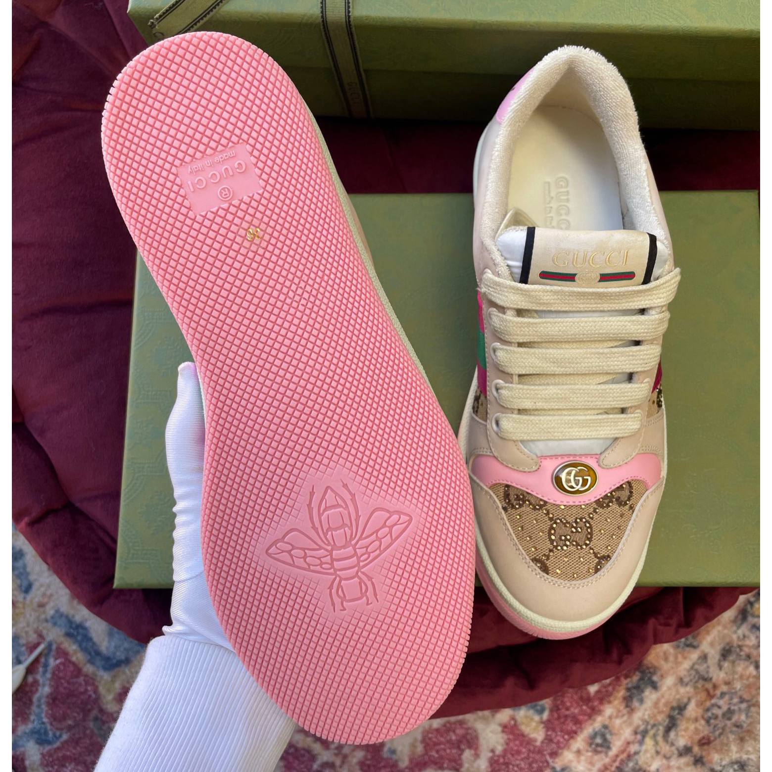 Gucci Women's Screener Sneaker With Crystals - DopestKickz