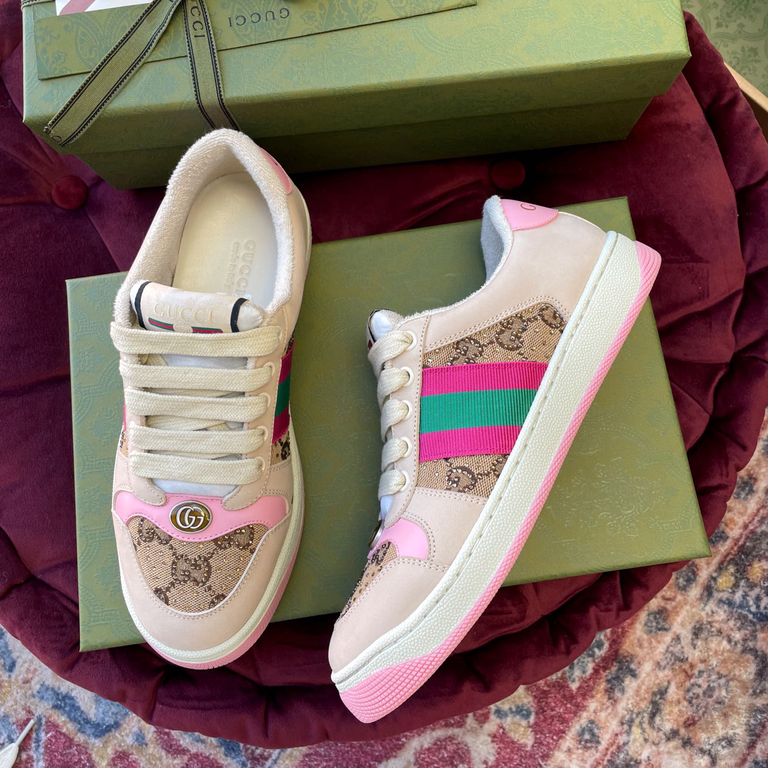 Gucci Women's Screener Sneaker With Crystals - DopestKickz