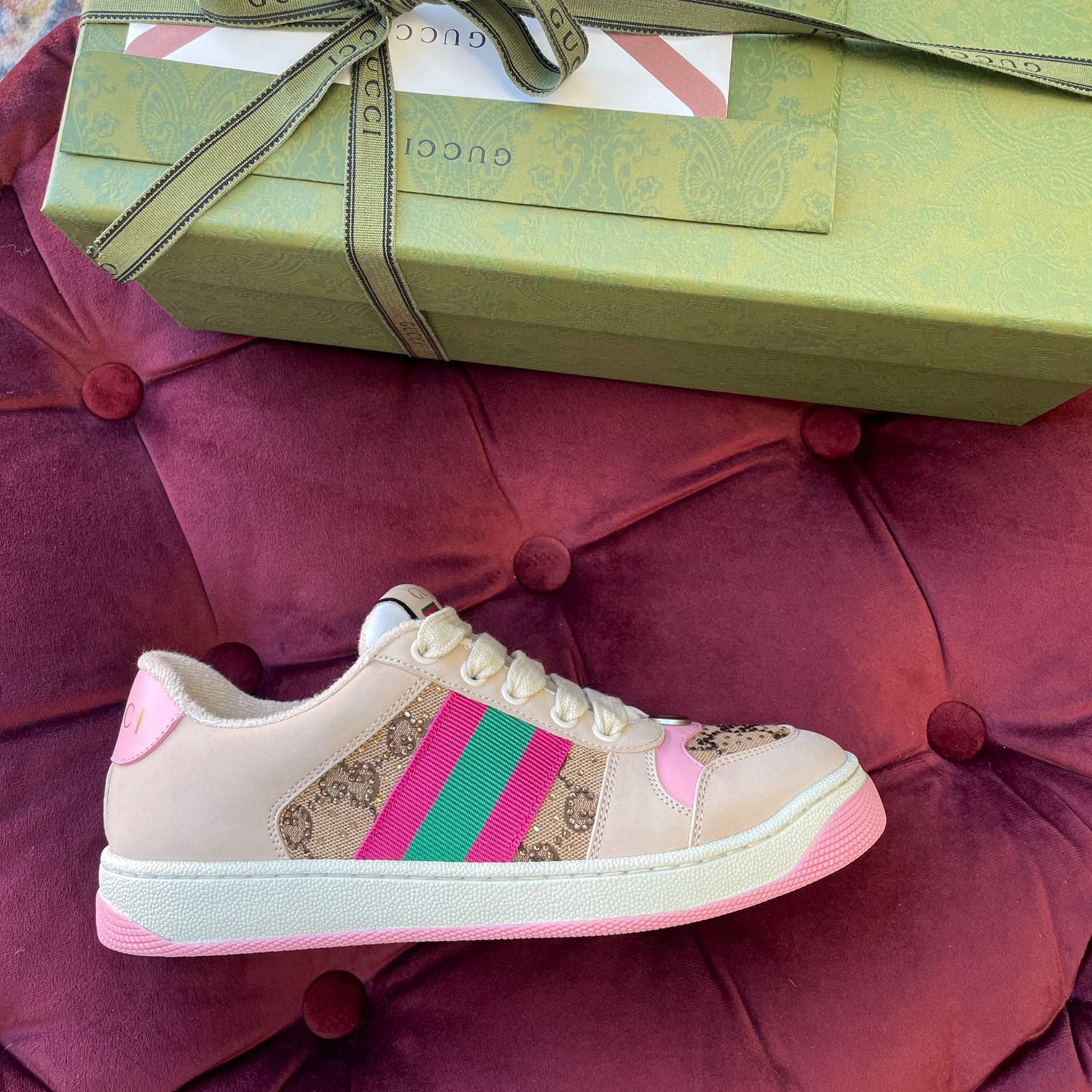 Gucci Women's Screener Sneaker With Crystals - DopestKickz