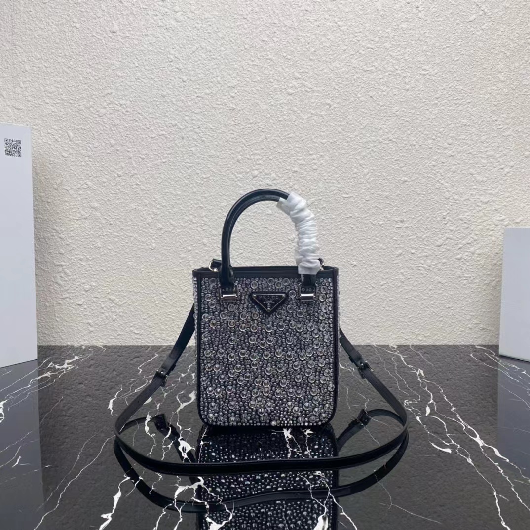 Prada Small Crystal-Studded Satin Tote Bag(17.5-15-5cm) - DopestKickz