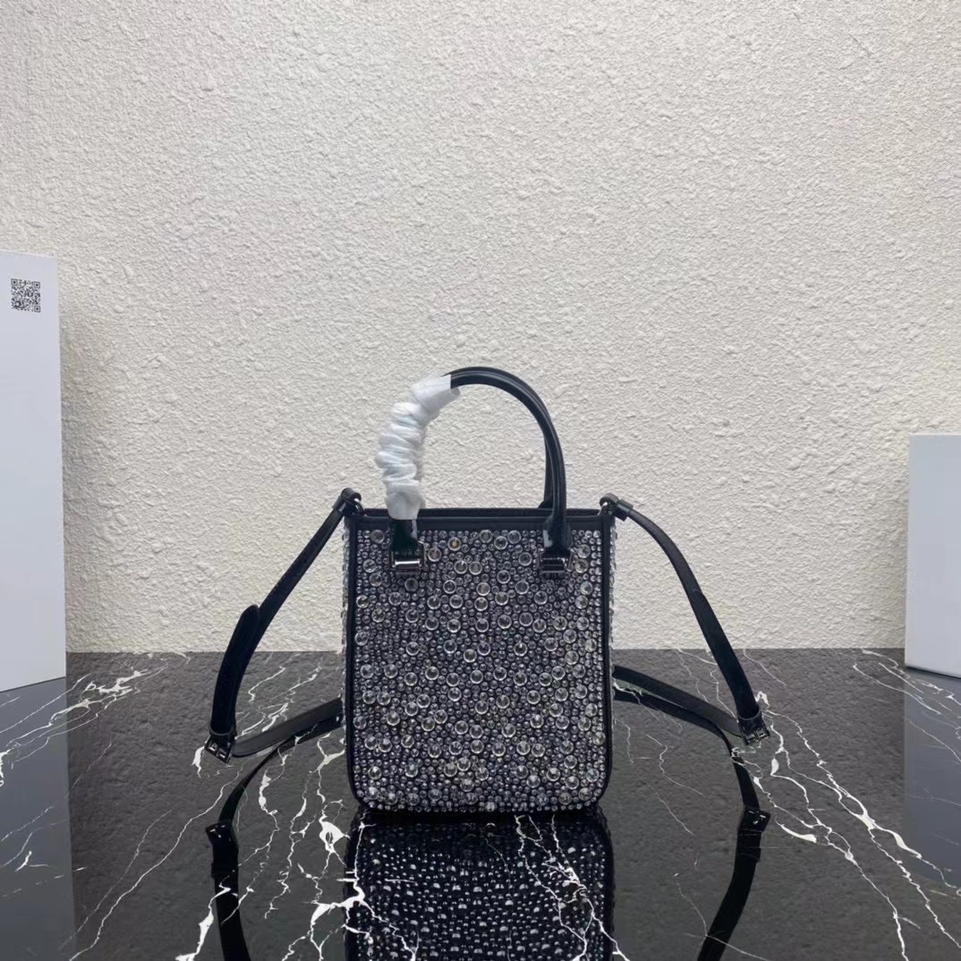 Prada Small Crystal-Studded Satin Tote Bag(17.5-15-5cm) - DopestKickz