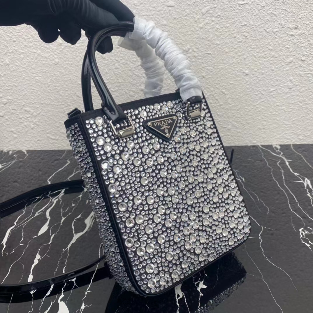 Prada Small Crystal-Studded Satin Tote Bag(17.5-15-5cm) - DopestKickz