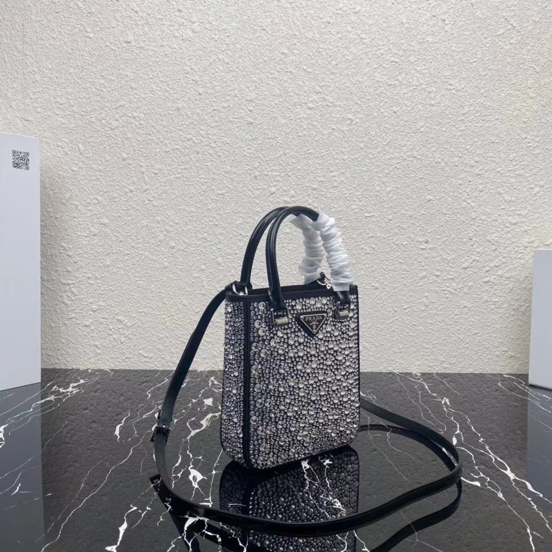 Prada Small Crystal-Studded Satin Tote Bag(17.5-15-5cm) - DopestKickz