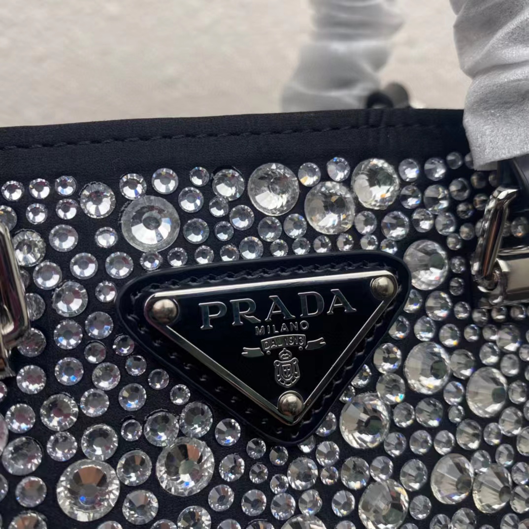Prada Small Crystal-Studded Satin Tote Bag(17.5-15-5cm) - DopestKickz