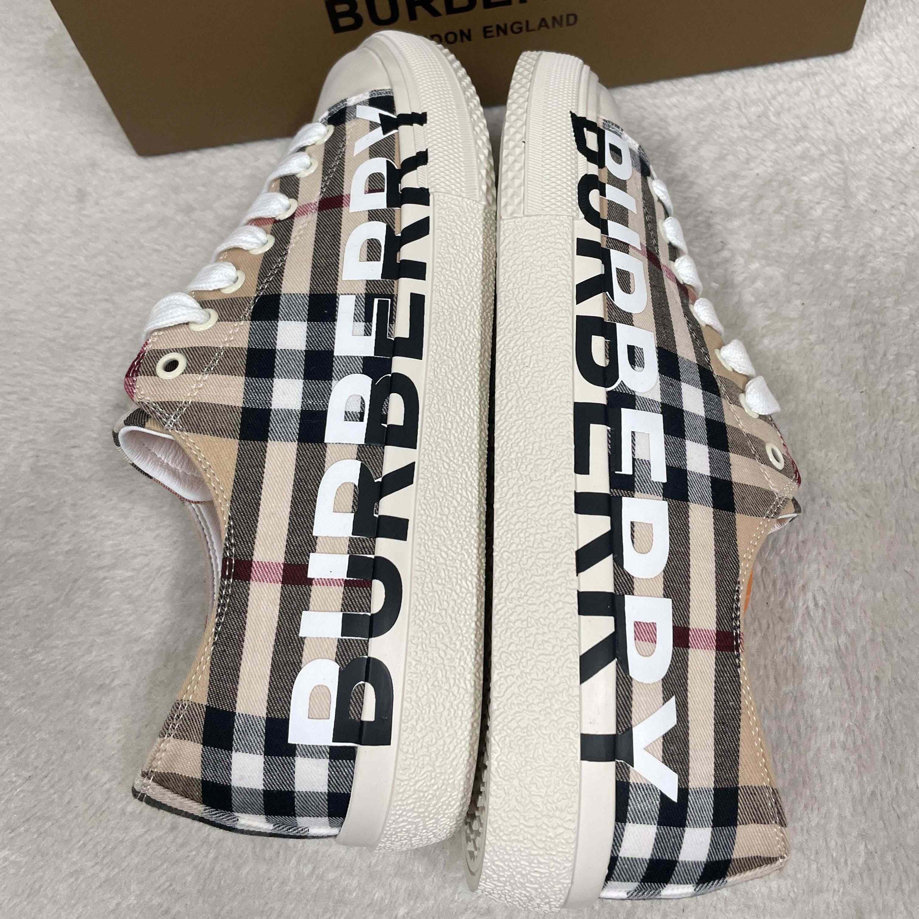 Burberry Logo Print Vintage Check Cotton Sneakers - DopestKickz