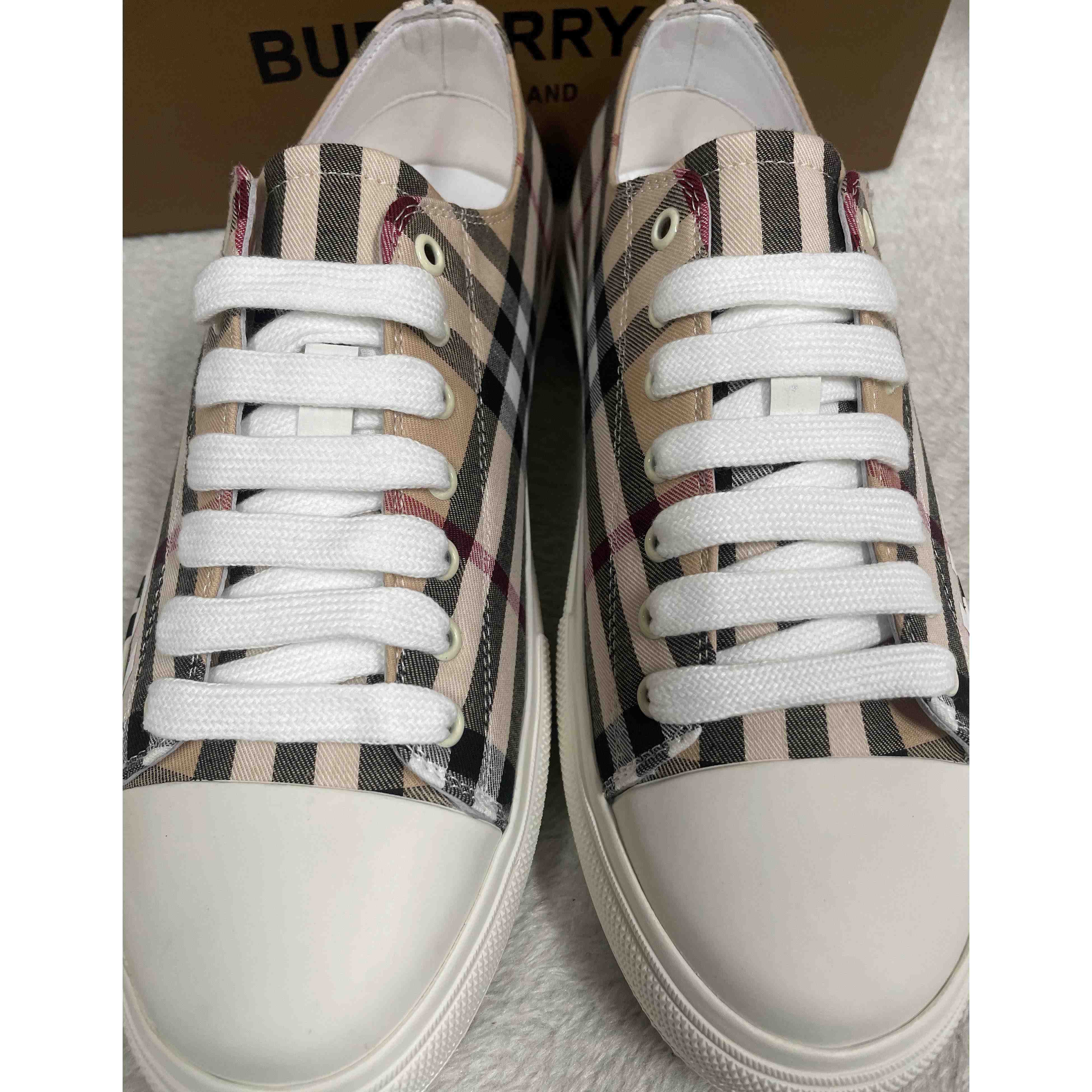 Burberry Logo Print Vintage Check Cotton Sneakers - DopestKickz