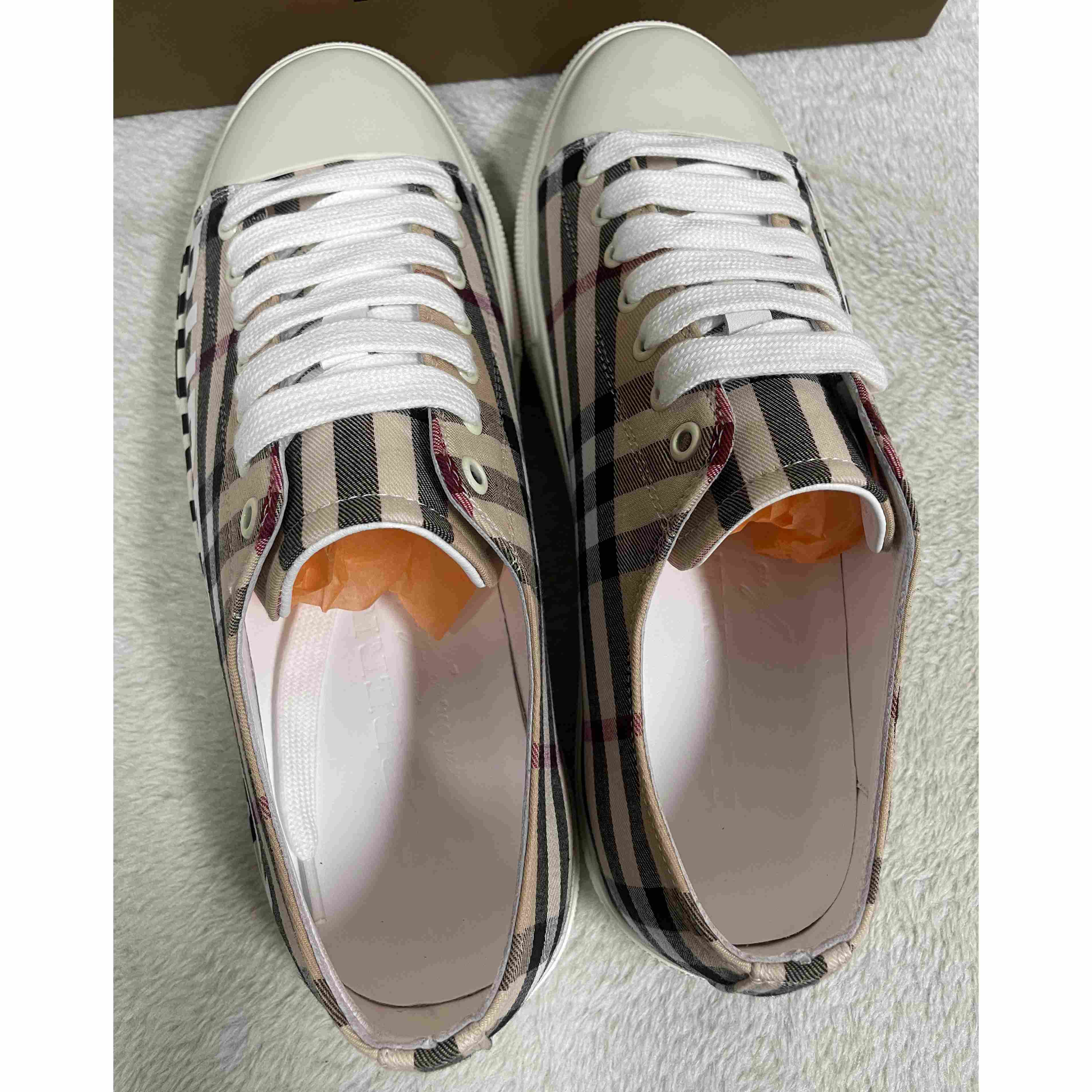 Burberry Logo Print Vintage Check Cotton Sneakers - DopestKickz