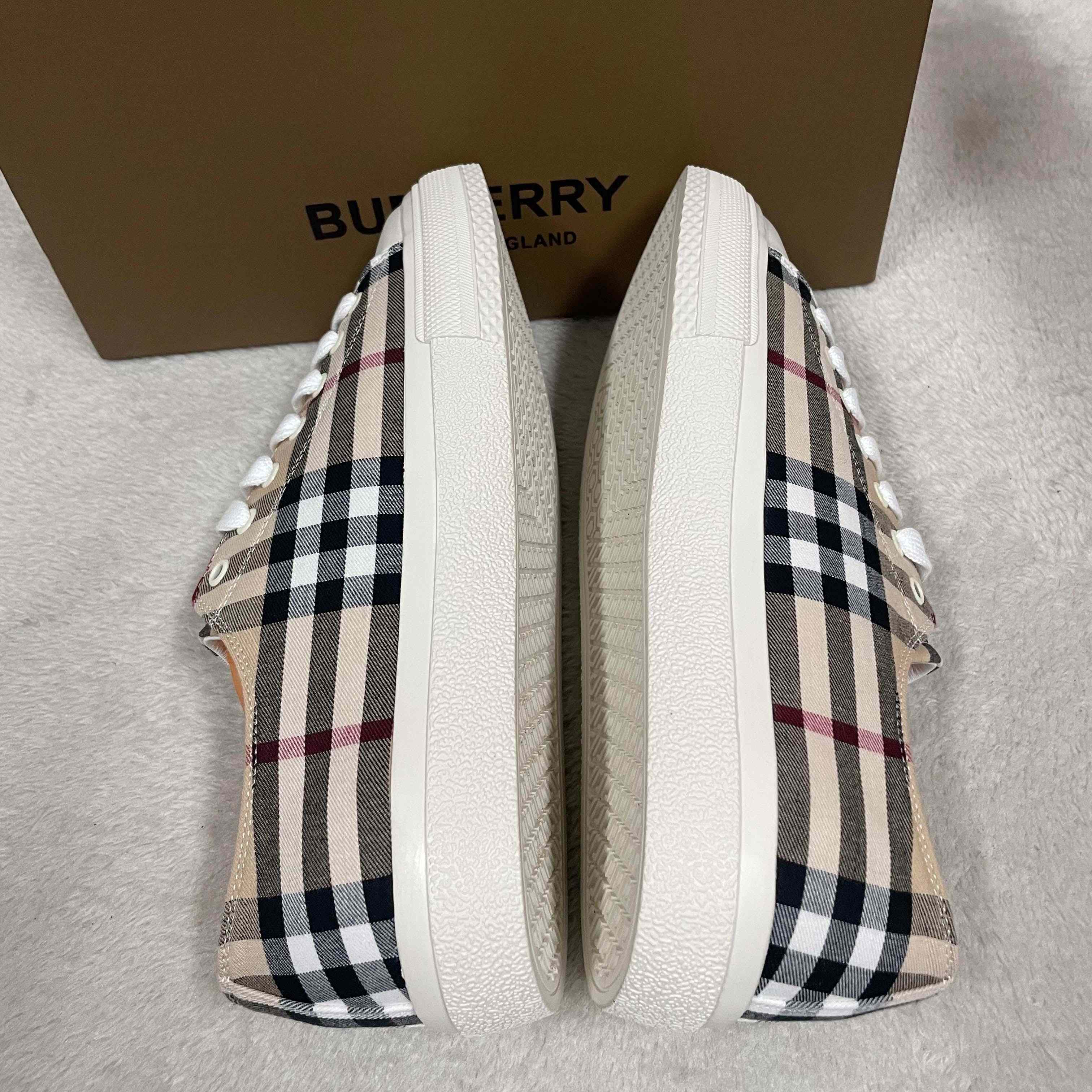 Burberry Logo Print Vintage Check Cotton Sneakers - DopestKickz