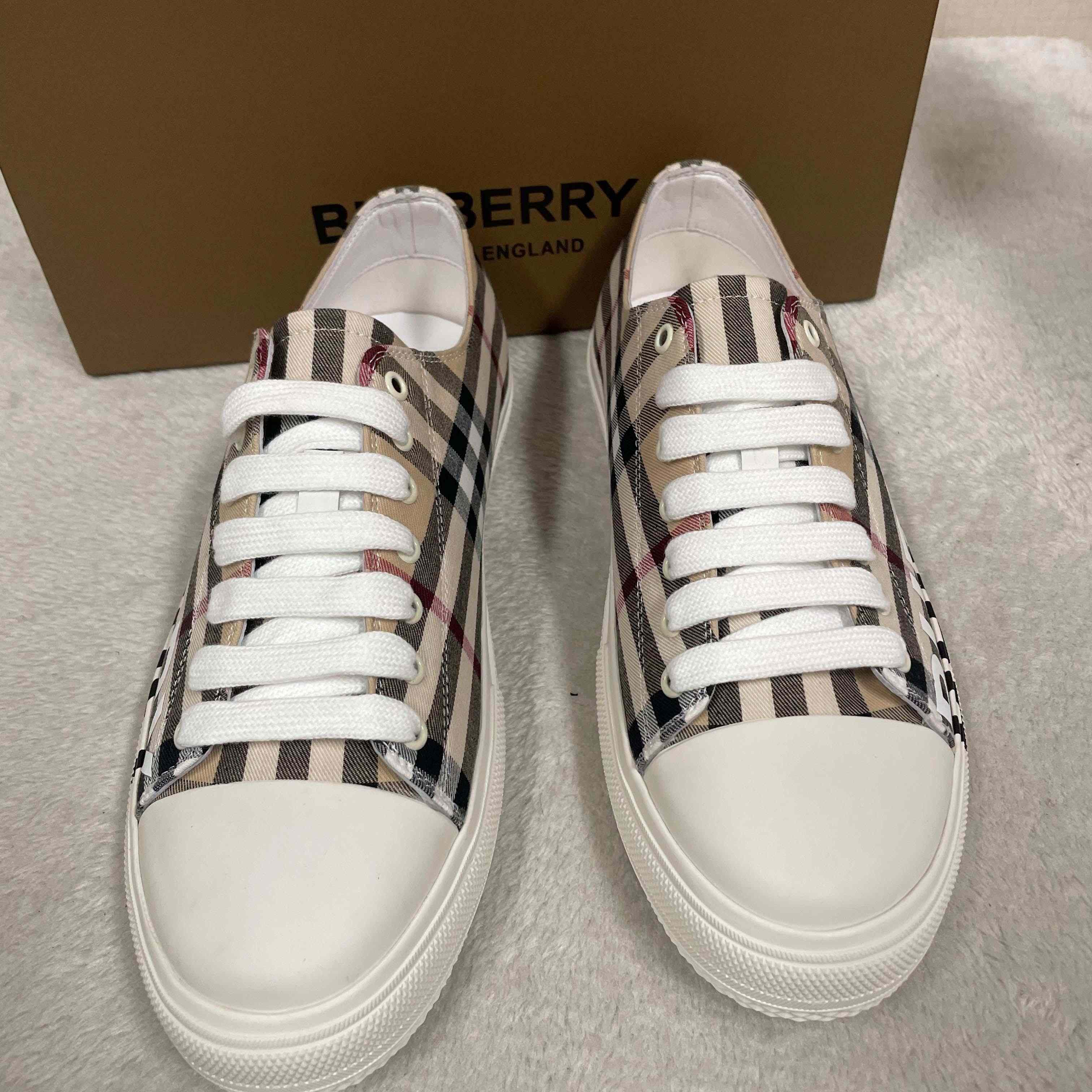 Burberry Logo Print Vintage Check Cotton Sneakers - DopestKickz