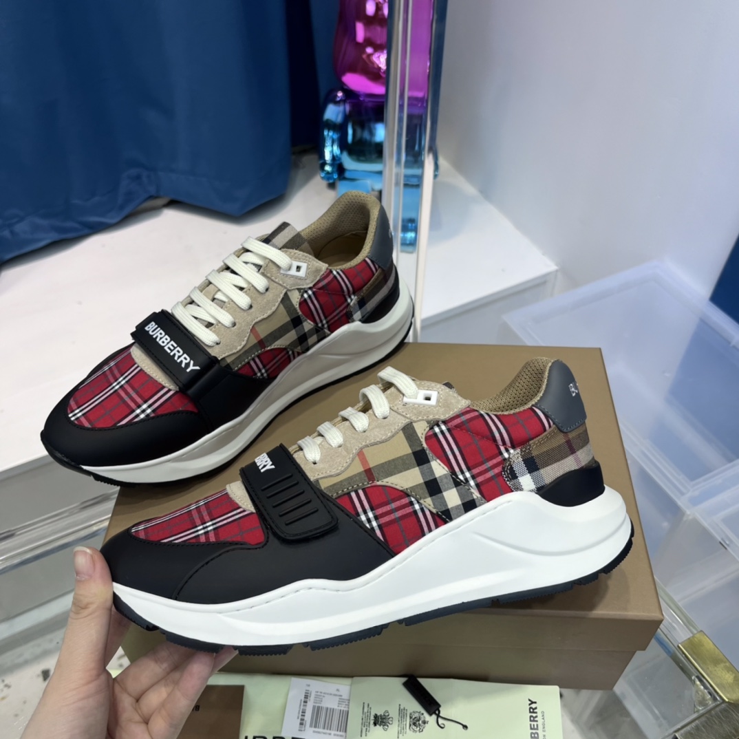 Burberry Leather And Vintage Check Cotton Sneakers - DopestKickz