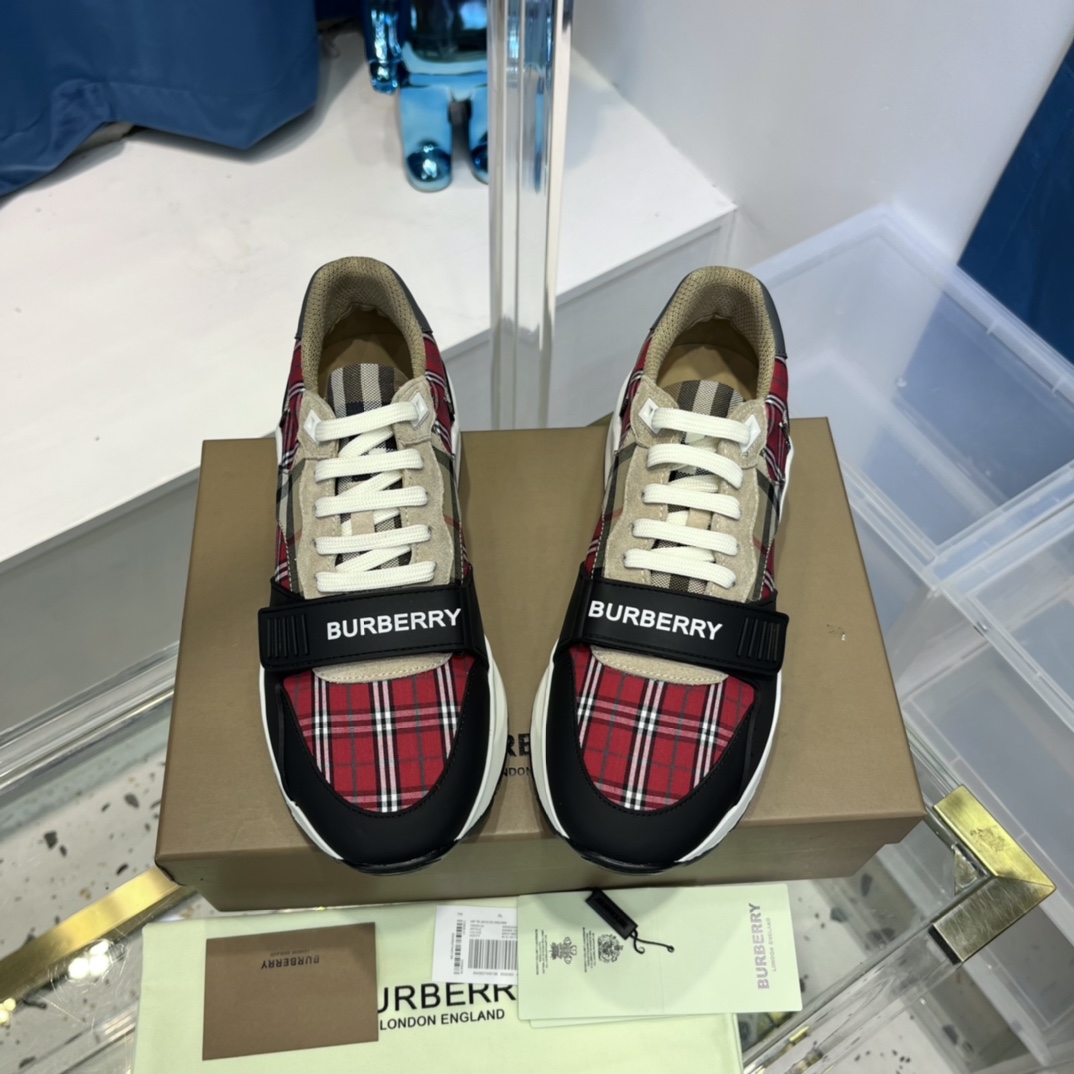 Burberry Leather And Vintage Check Cotton Sneakers - DopestKickz