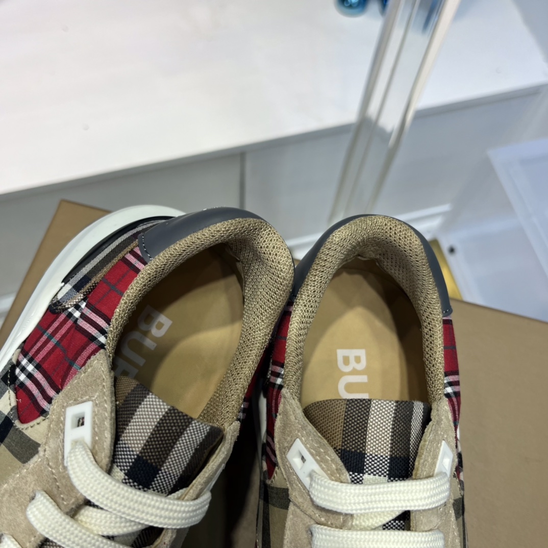 Burberry Leather And Vintage Check Cotton Sneakers - DopestKickz