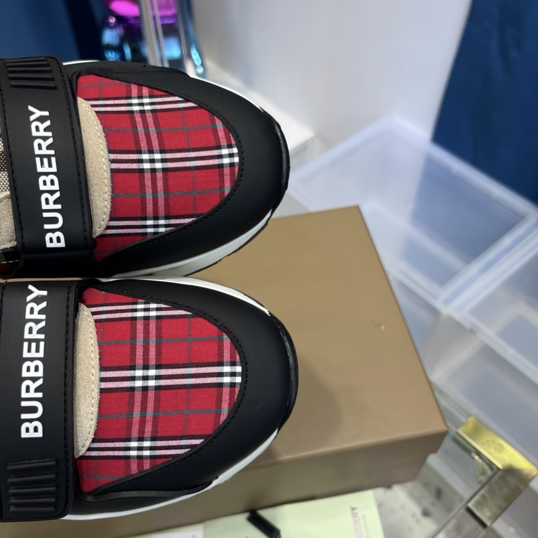 Burberry Leather And Vintage Check Cotton Sneakers - DopestKickz