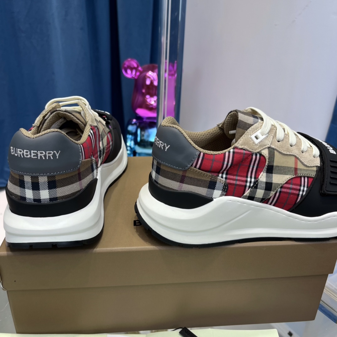 Burberry Leather And Vintage Check Cotton Sneakers - DopestKickz