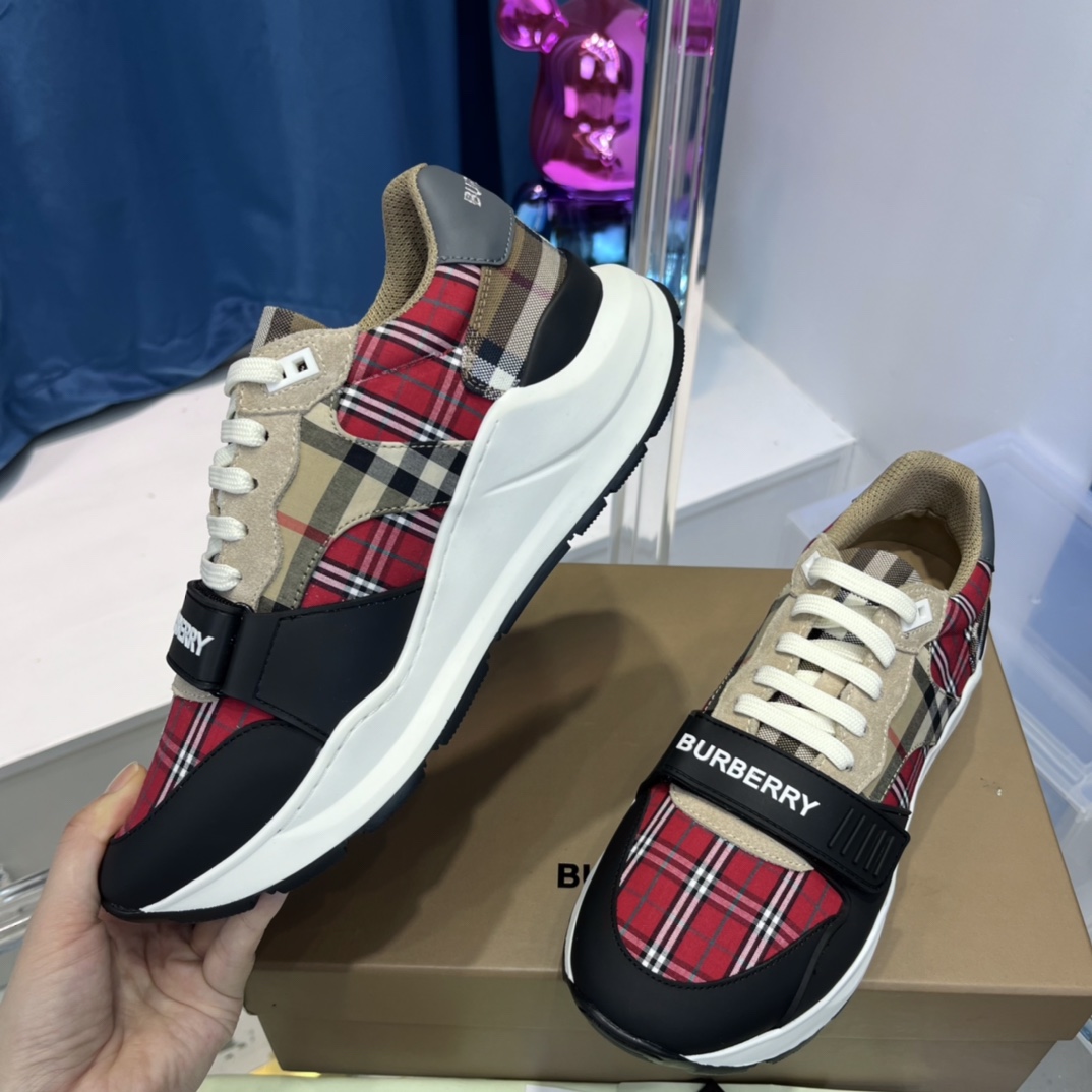Burberry Leather And Vintage Check Cotton Sneakers - DopestKickz