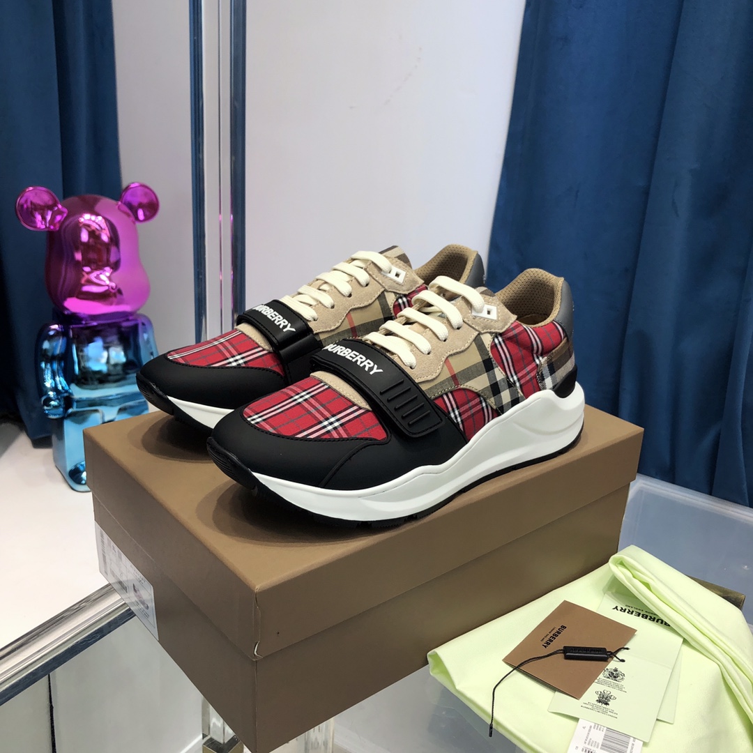 Burberry Leather And Vintage Check Cotton Sneakers - DopestKickz