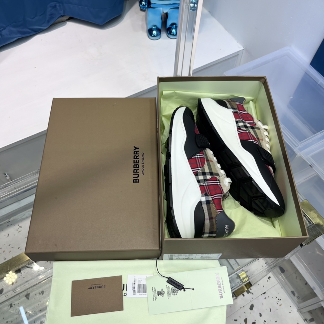 Burberry Leather And Vintage Check Cotton Sneakers - DopestKickz
