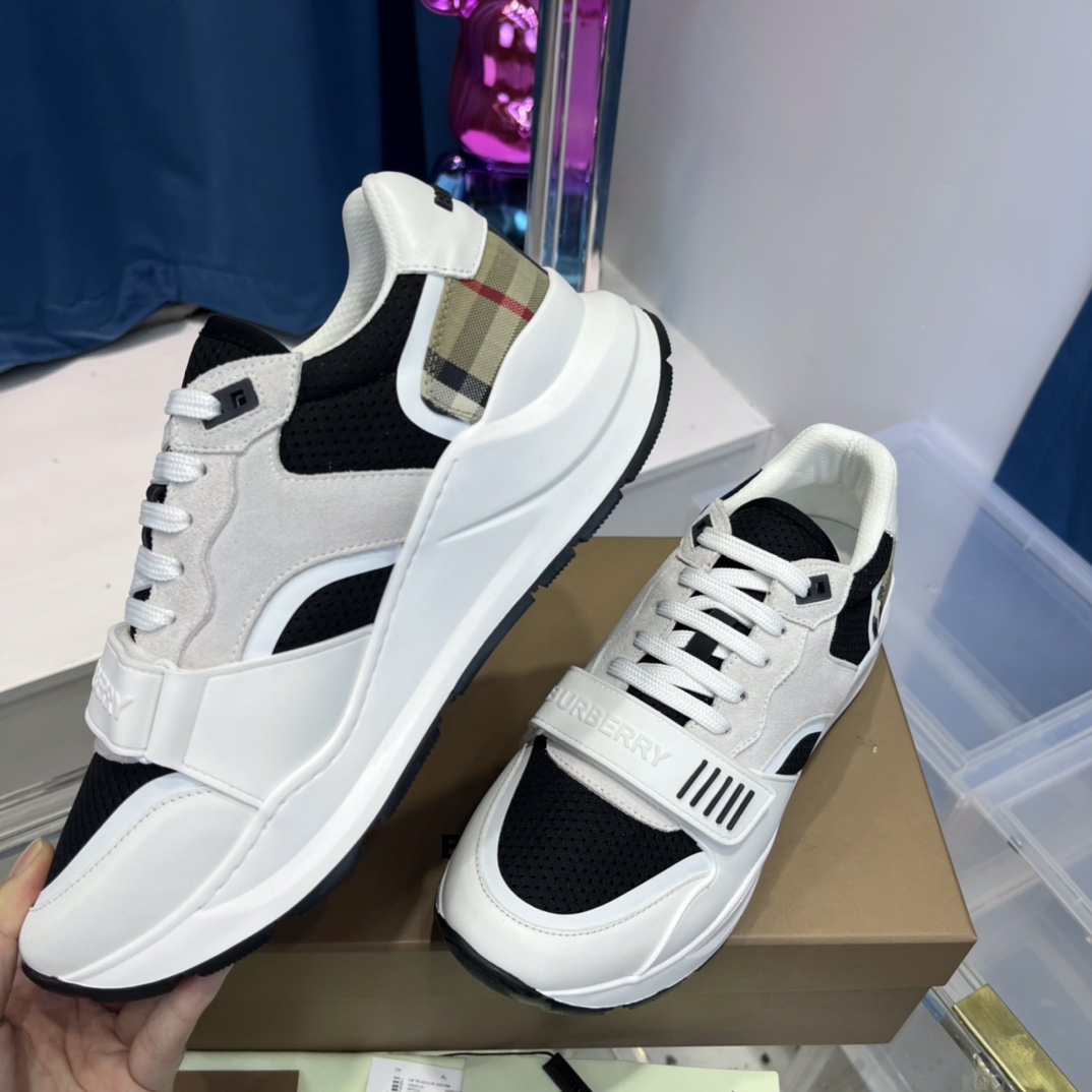 Burberry Mesh, Suede And Vintage Check Cotton Sneakers - DopestKickz