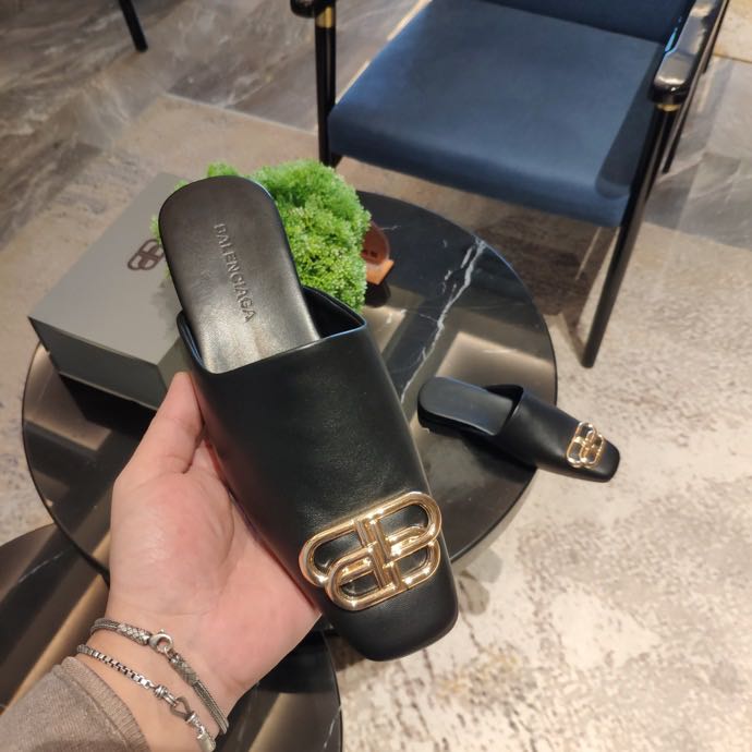 Balenciaga Cosy BB Slide In Black Smooth Calfskin, Aged-Gold Hardware - DopestKickz