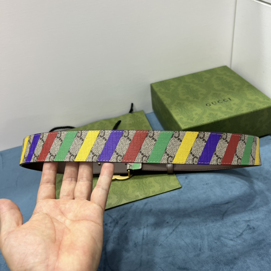 Gucci Striped Belt With Double G - DopestKickz