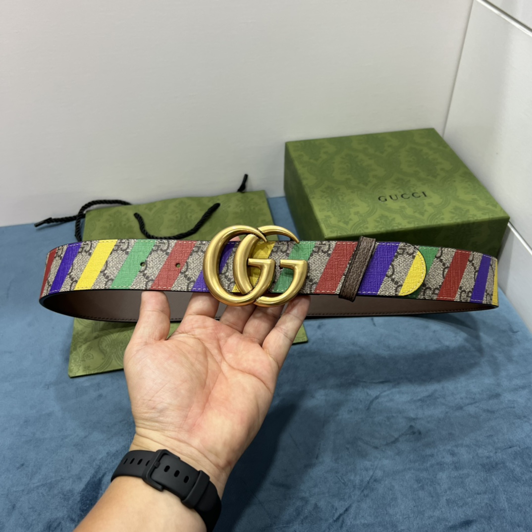 Gucci Striped Belt With Double G - DopestKickz