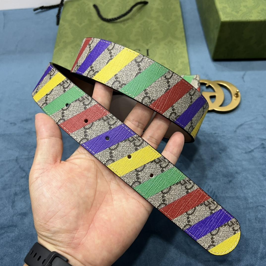 Gucci Striped Belt With Double G - DopestKickz