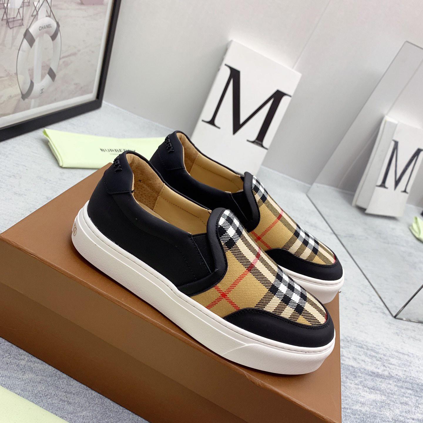 Burberry Leather And Vintage Check Slip-On Sneakers - DopestKickz