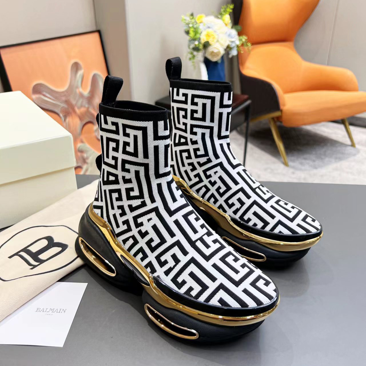 Balmain Kknit And Suede B-Bold High-Top Sneakers - DopestKickz