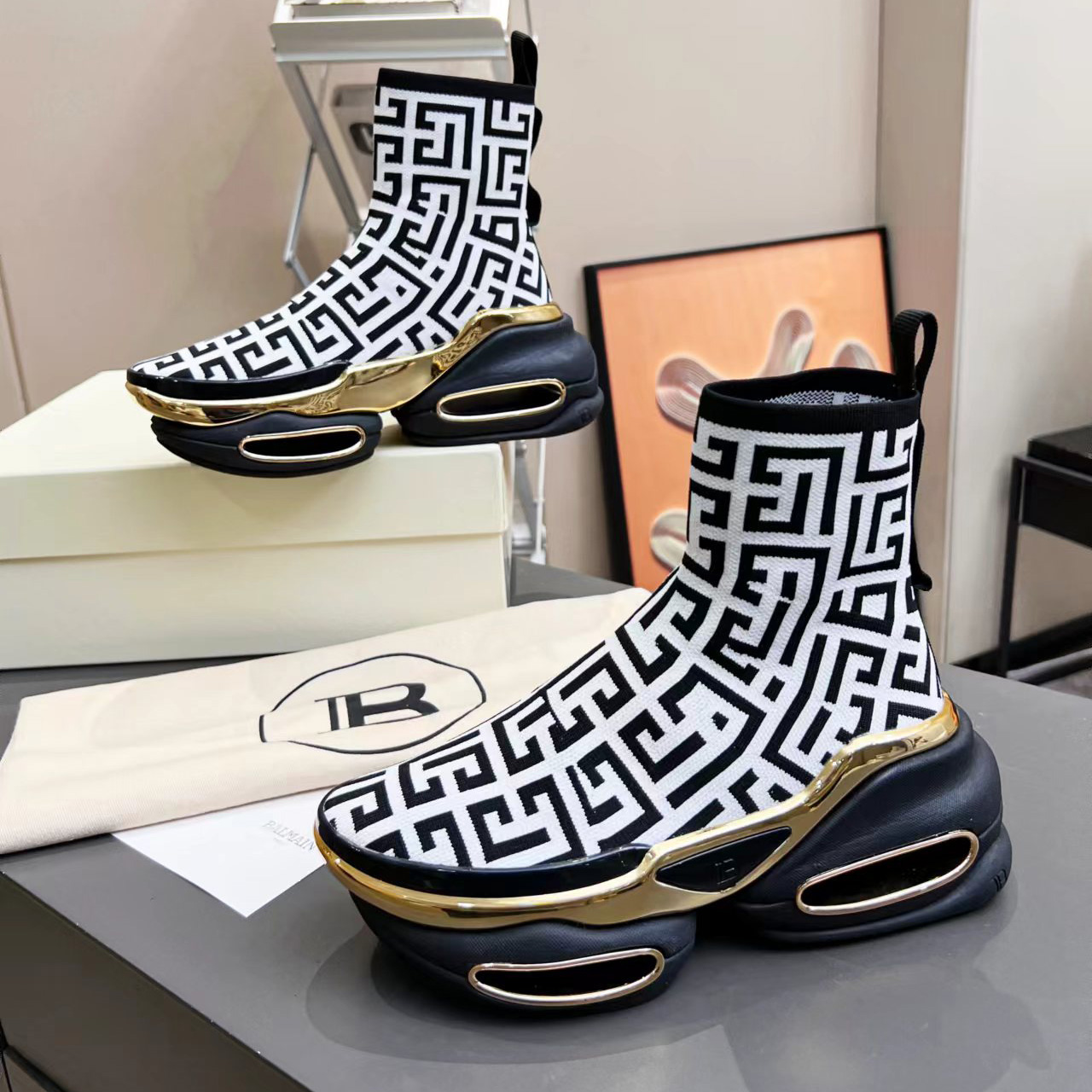 Balmain Kknit And Suede B-Bold High-Top Sneakers - DopestKickz