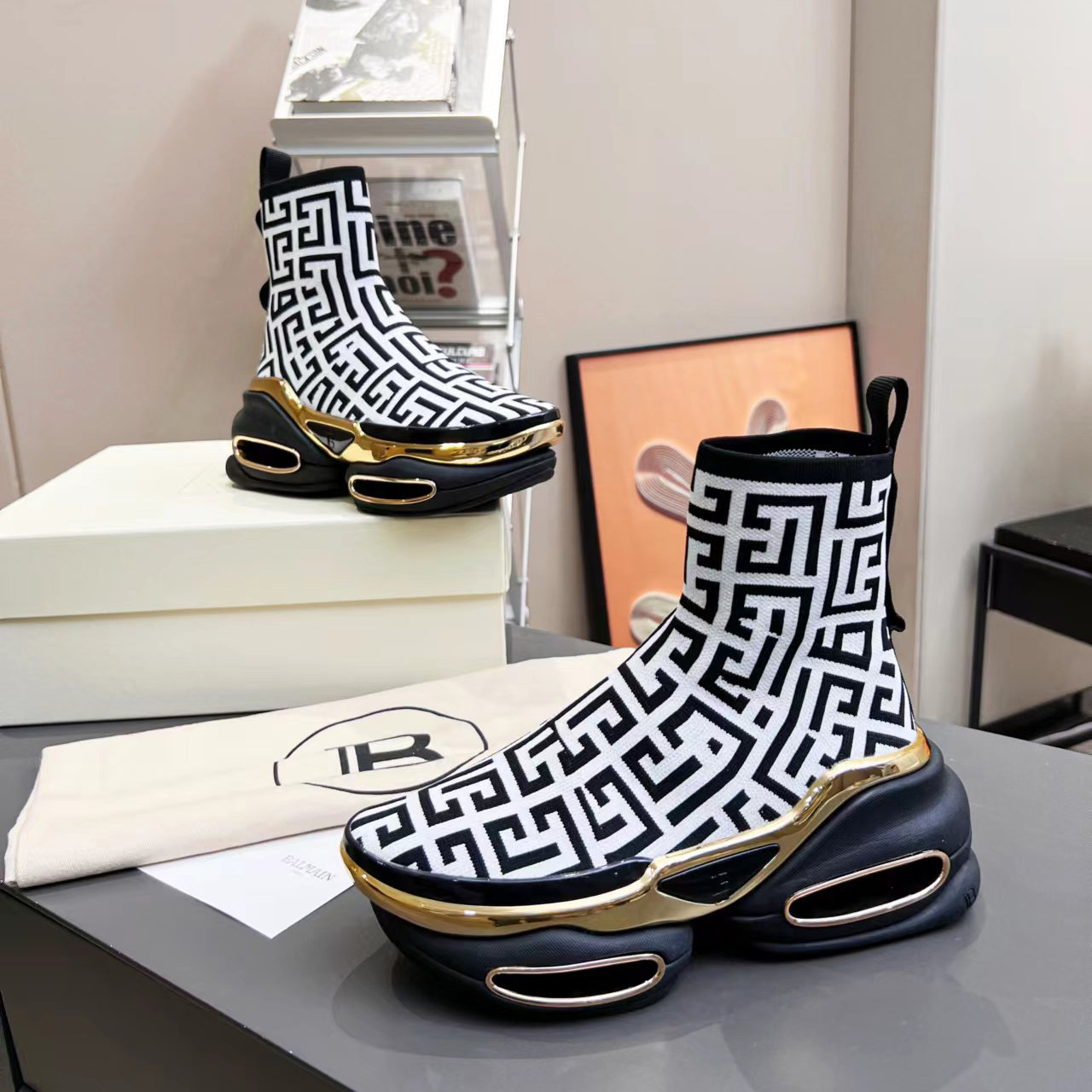 Balmain Kknit And Suede B-Bold High-Top Sneakers - DopestKickz