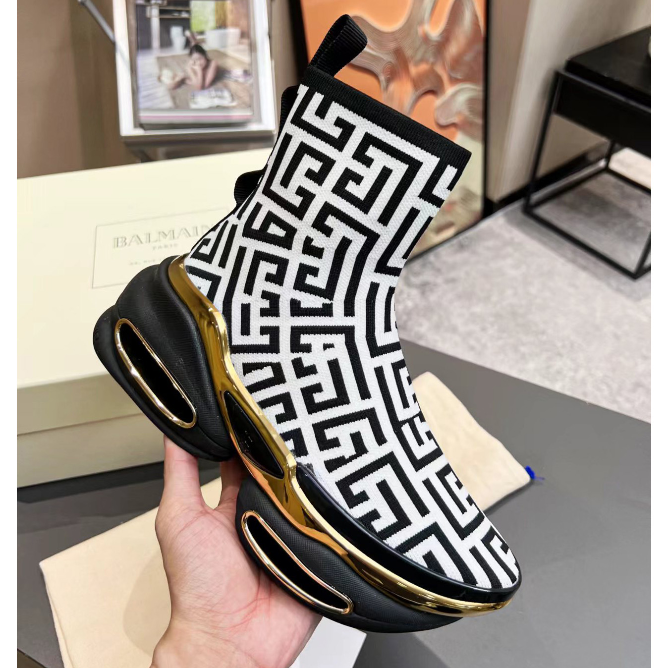 Balmain Kknit And Suede B-Bold High-Top Sneakers - DopestKickz