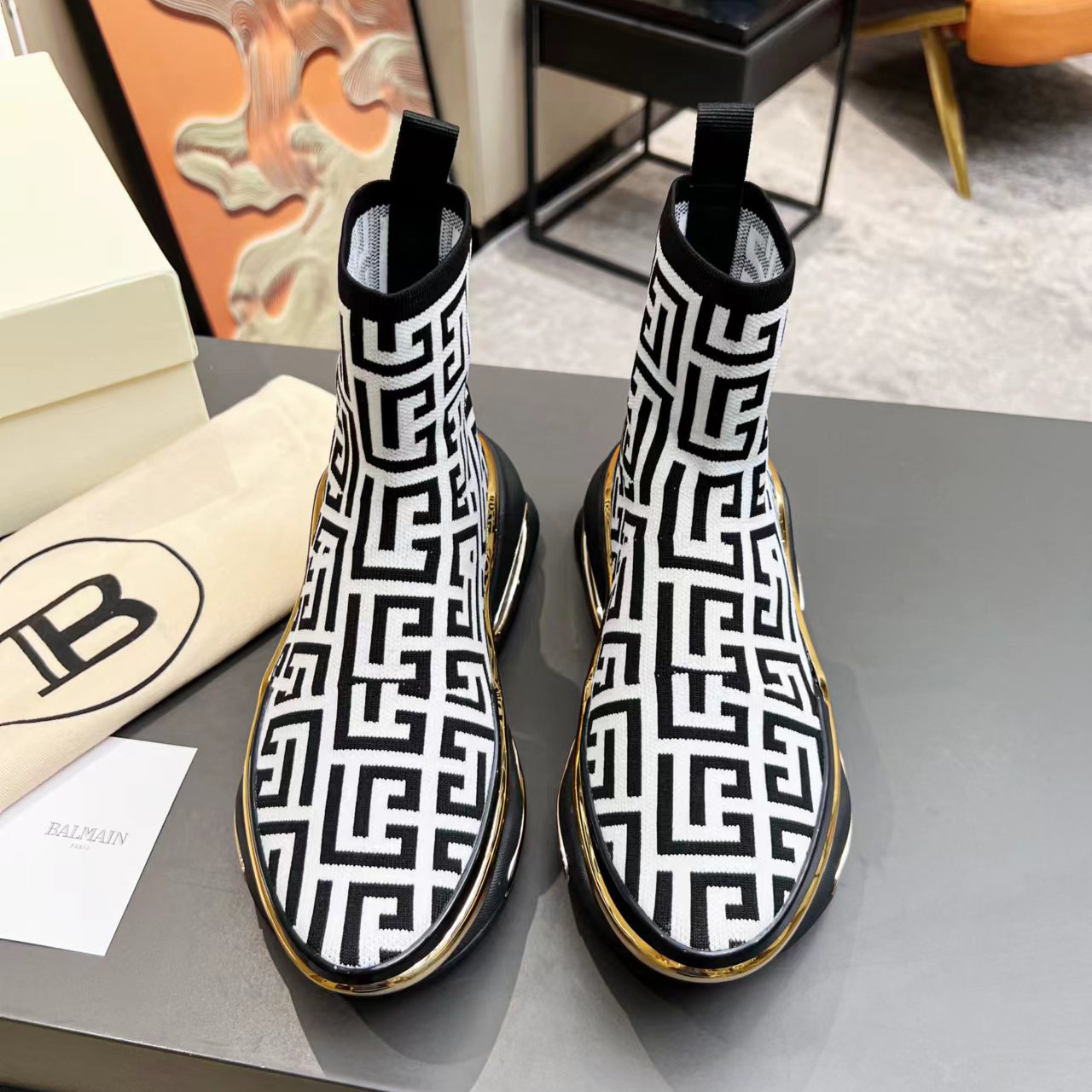 Balmain Kknit And Suede B-Bold High-Top Sneakers - DopestKickz