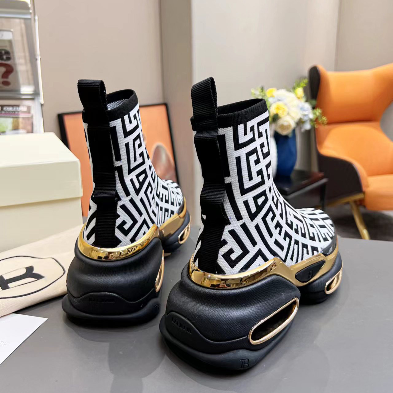 Balmain Kknit And Suede B-Bold High-Top Sneakers - DopestKickz