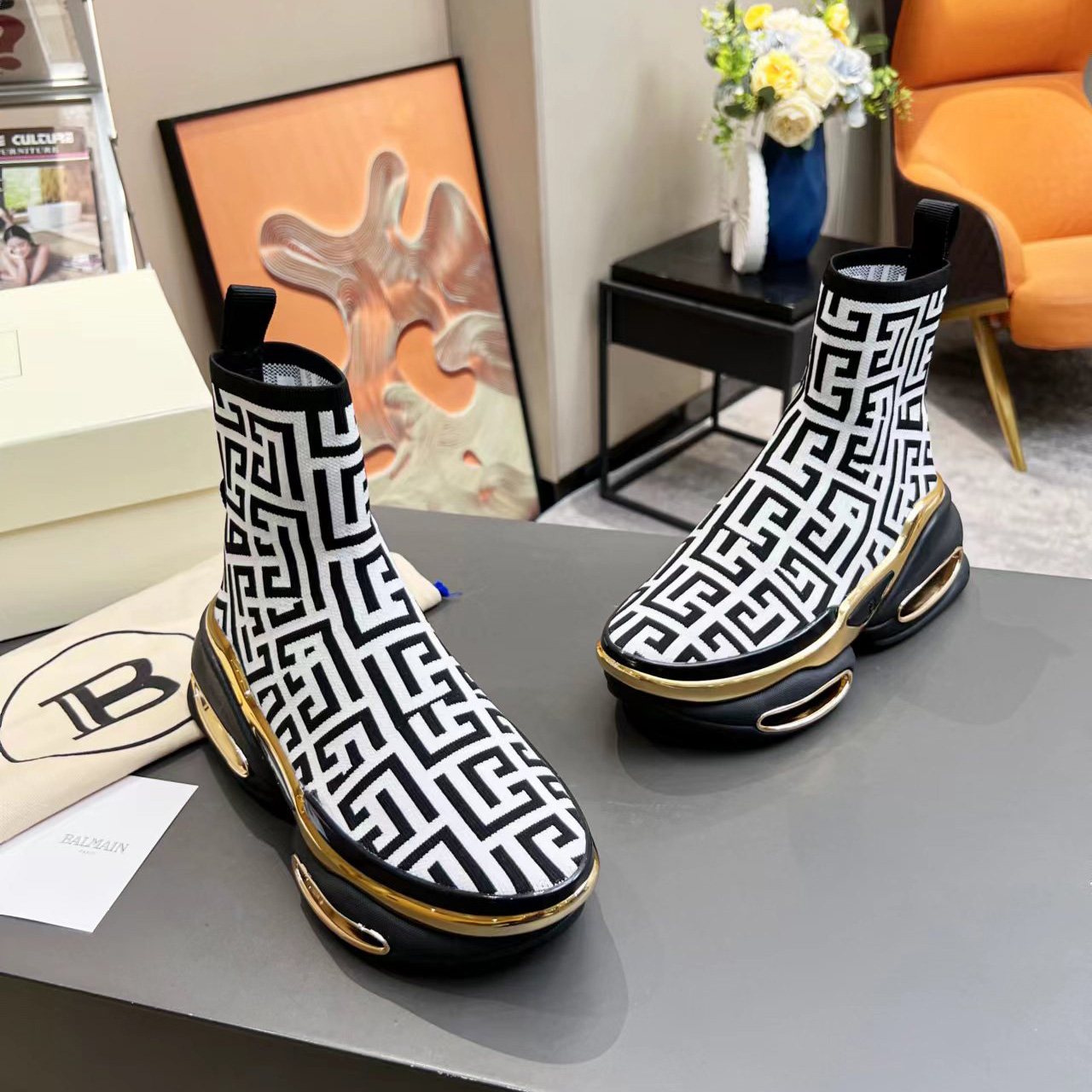 Balmain Kknit And Suede B-Bold High-Top Sneakers - DopestKickz