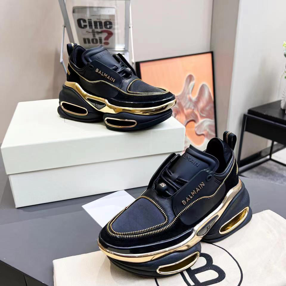 Balmain Leather And Suede B-Bold Low-Top Sneakers - DopestKickz