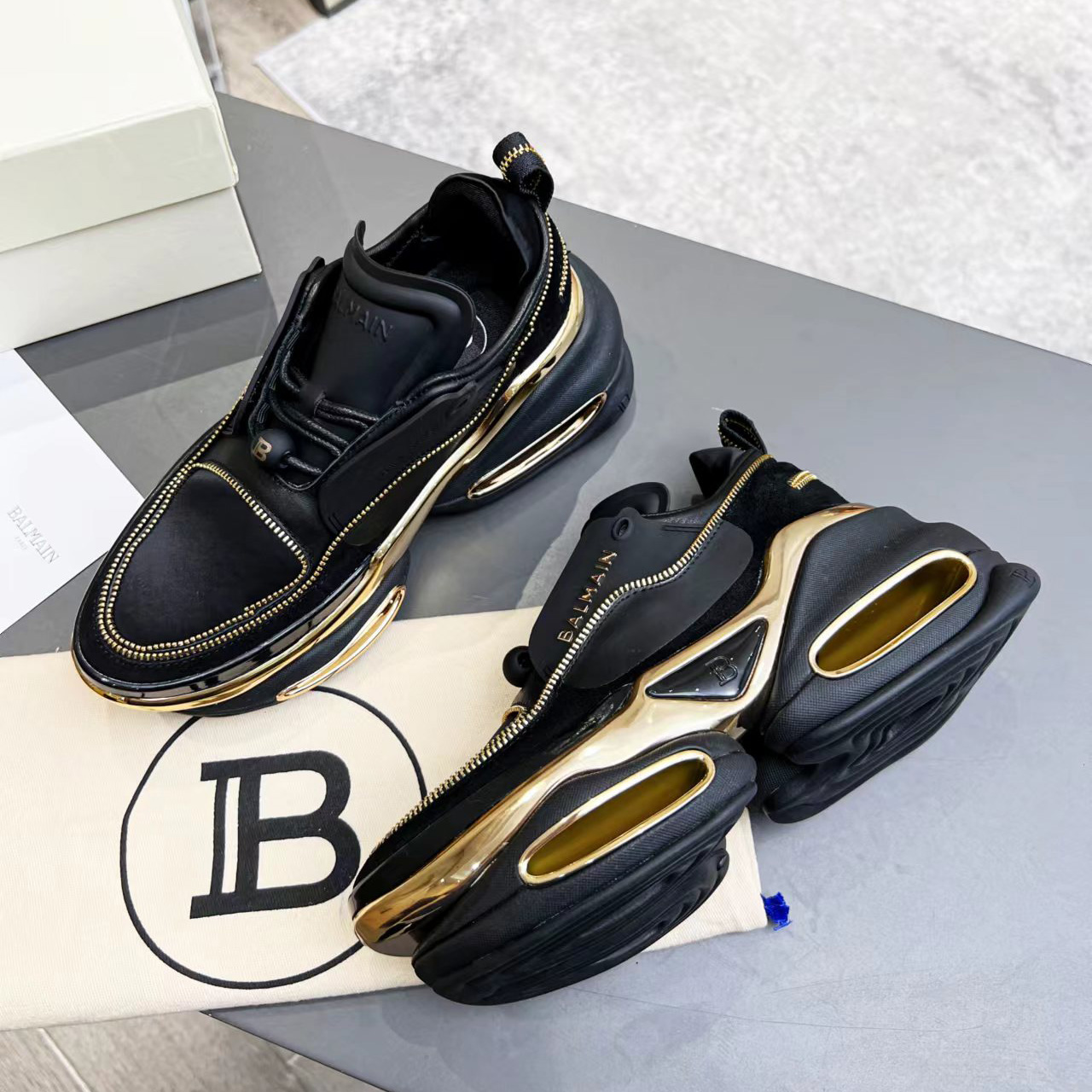 Balmain Leather And Suede B-Bold Low-Top Sneakers - DopestKickz