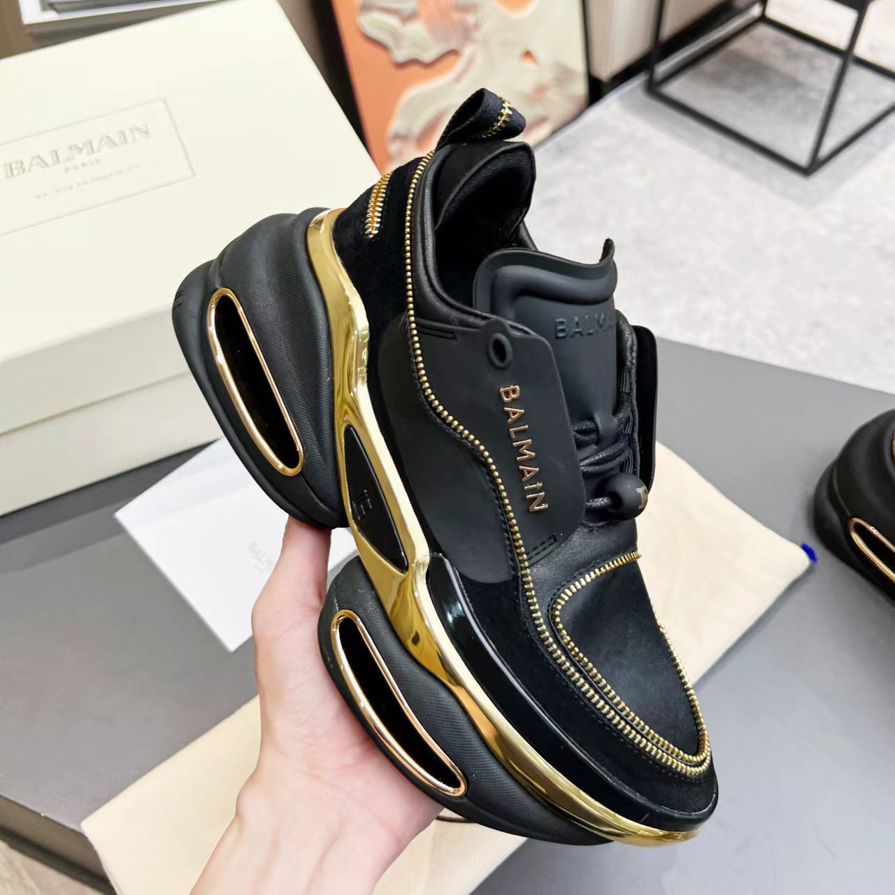 Balmain Leather And Suede B-Bold Low-Top Sneakers - DopestKickz