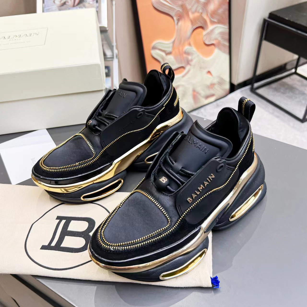 Balmain Leather And Suede B-Bold Low-Top Sneakers - DopestKickz