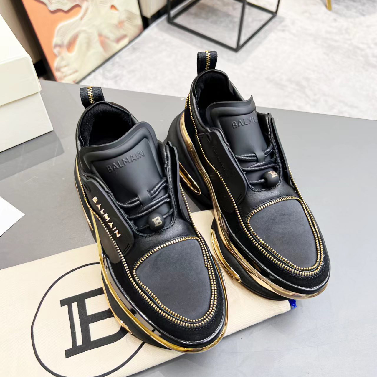 Balmain Leather And Suede B-Bold Low-Top Sneakers - DopestKickz