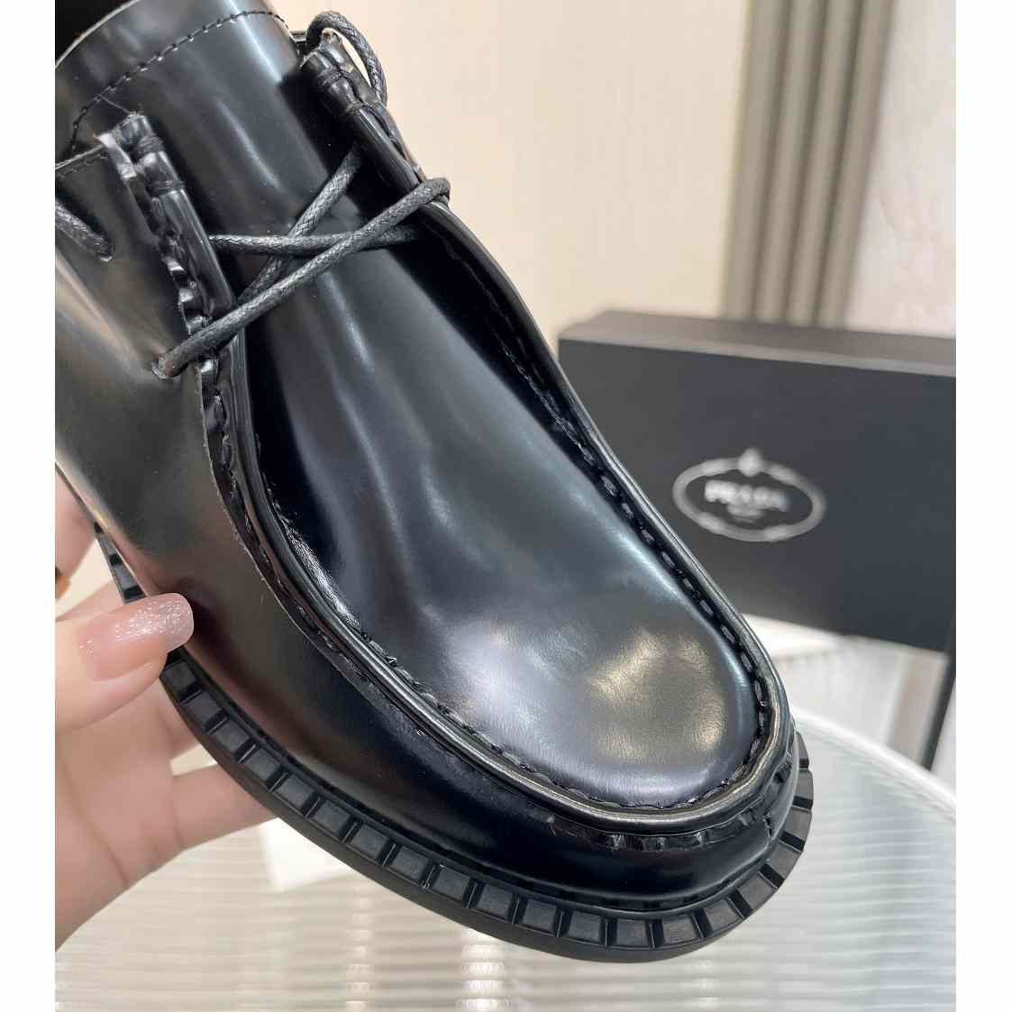 Prada Brushed Leather Lace-Up Shoes - DopestKickz