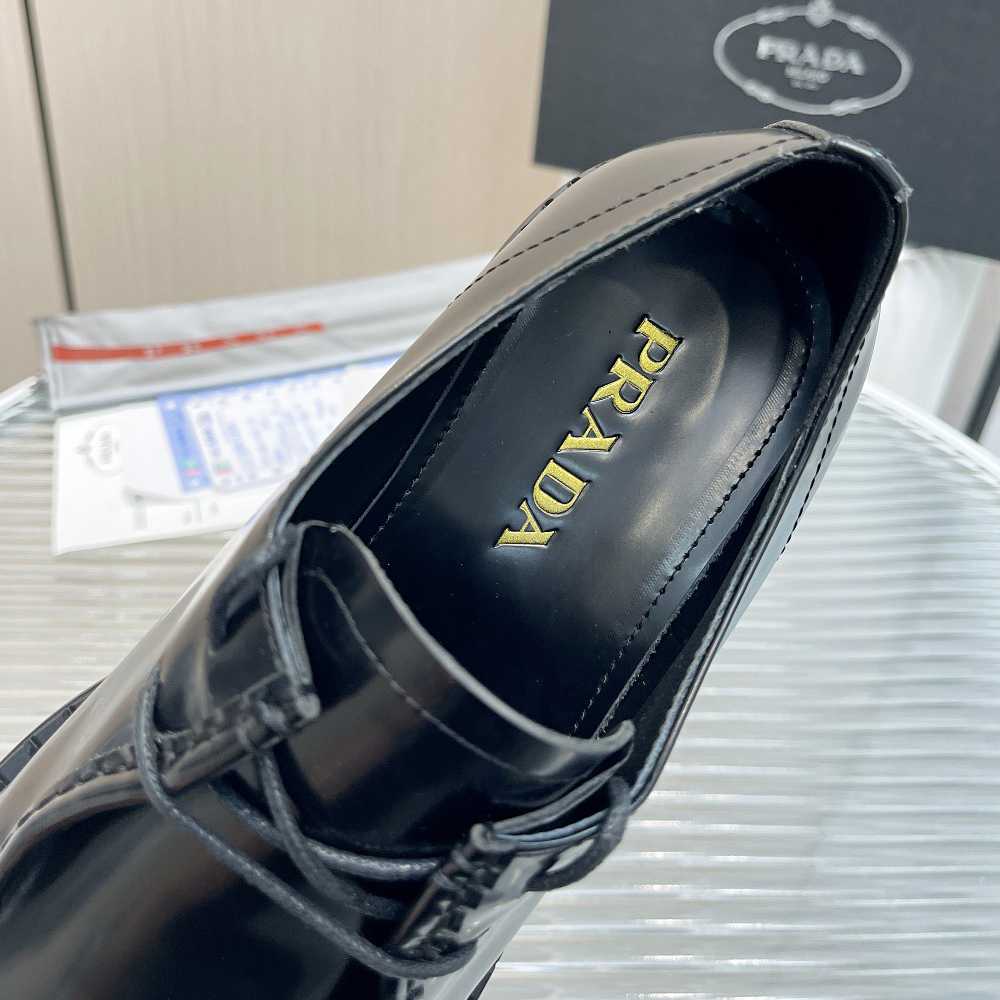 Prada Brushed Leather Lace-Up Shoes - DopestKickz