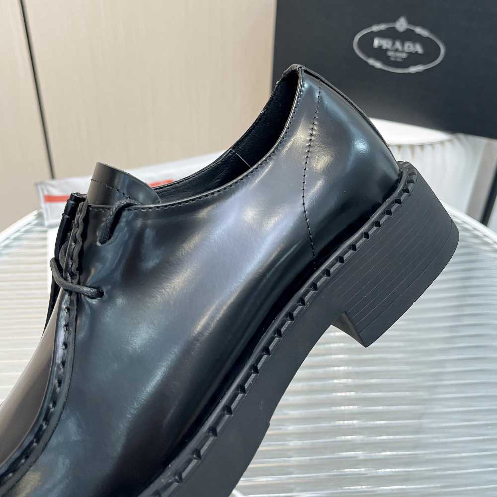 Prada Brushed Leather Lace-Up Shoes - DopestKickz