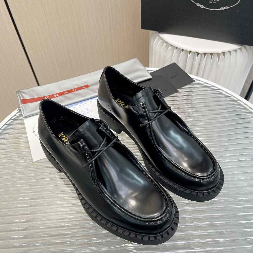 Prada Brushed Leather Lace-Up Shoes - DopestKickz