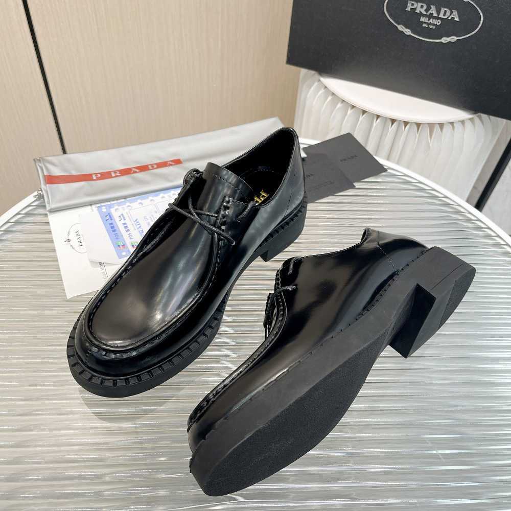 Prada Brushed Leather Lace-Up Shoes - DopestKickz