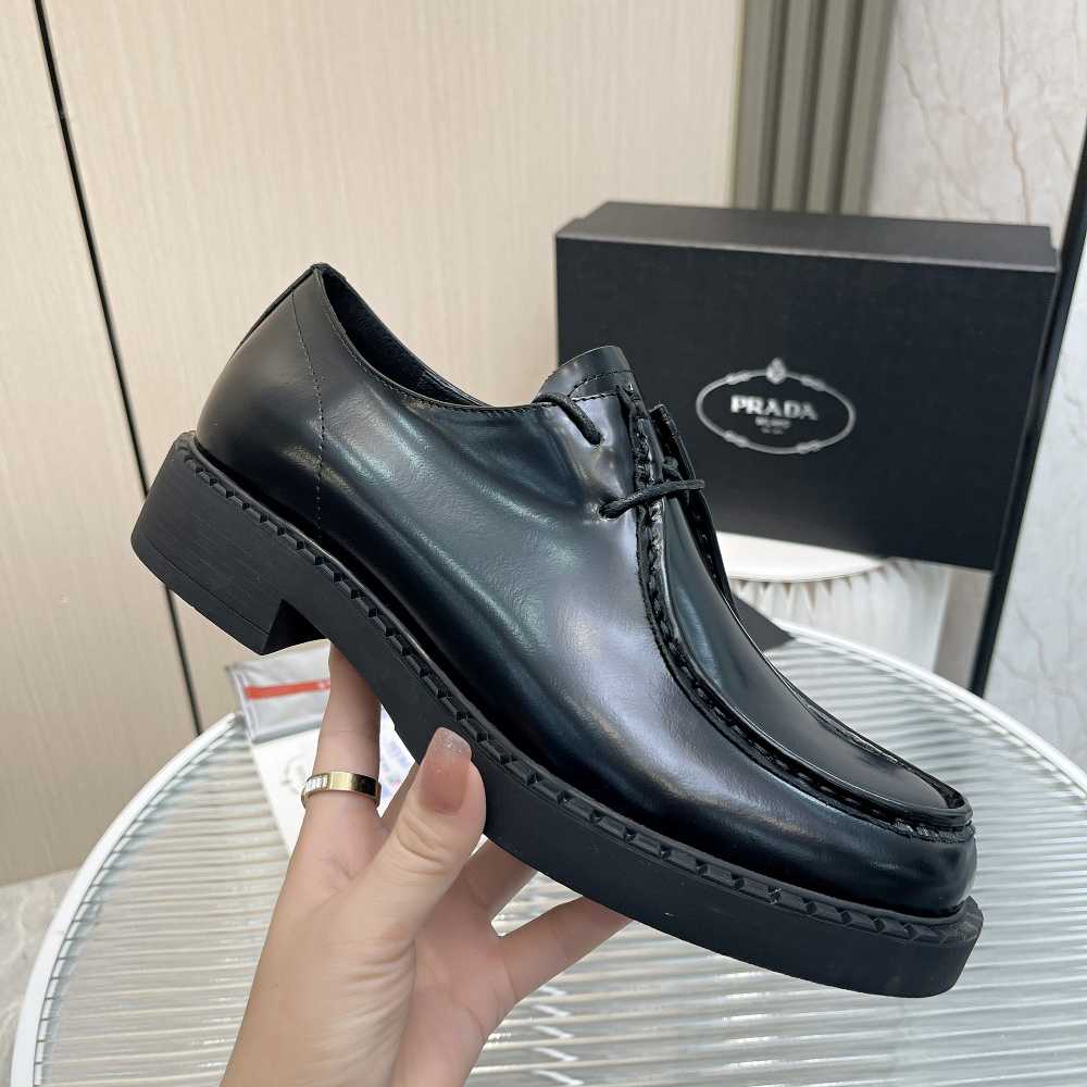 Prada Brushed Leather Lace-Up Shoes - DopestKickz