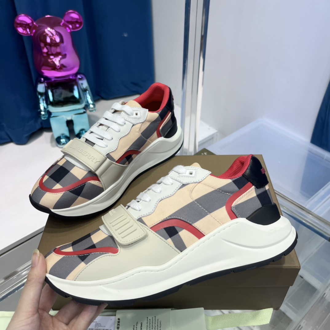 Burberry Check Nylon And Leather Sneakers - DopestKickz